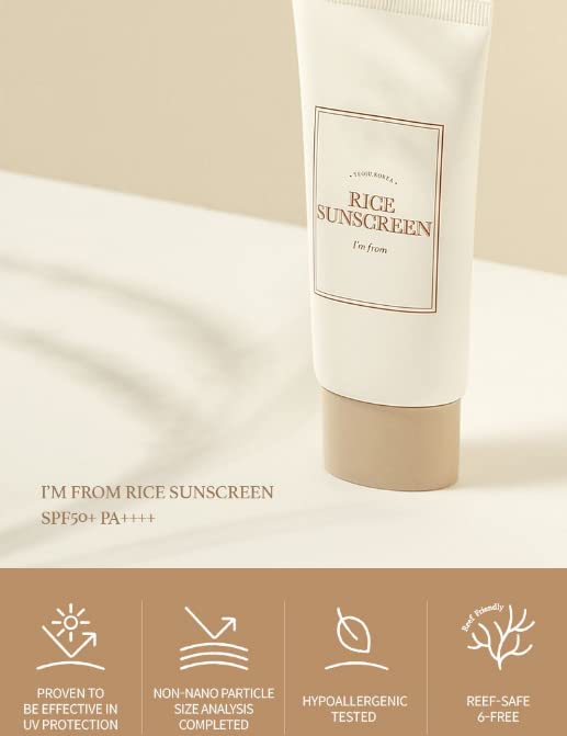I'm from Rice Sunscreen 50ml, Physical, rice extract 41%, Non-nano zinc oxide, Reef friendly, skin sun protection