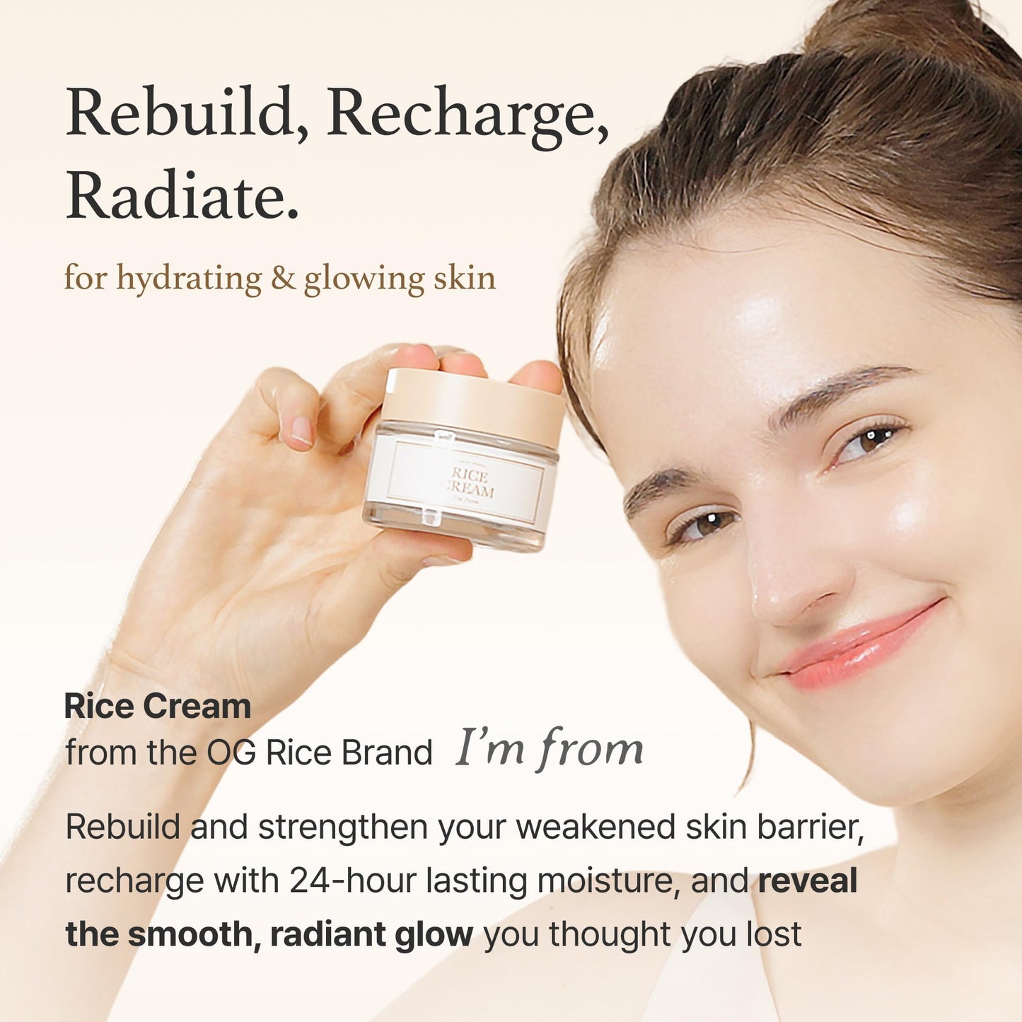 I'm from Rice Cream 1.69 Ounce, 41% Rice Bran Essence with Ceramide, Glowing Look, Improves Moisture Skin Barrier, Nourishes Deeply, Soothing to Even Out Skin Tone, Valentine's Gift