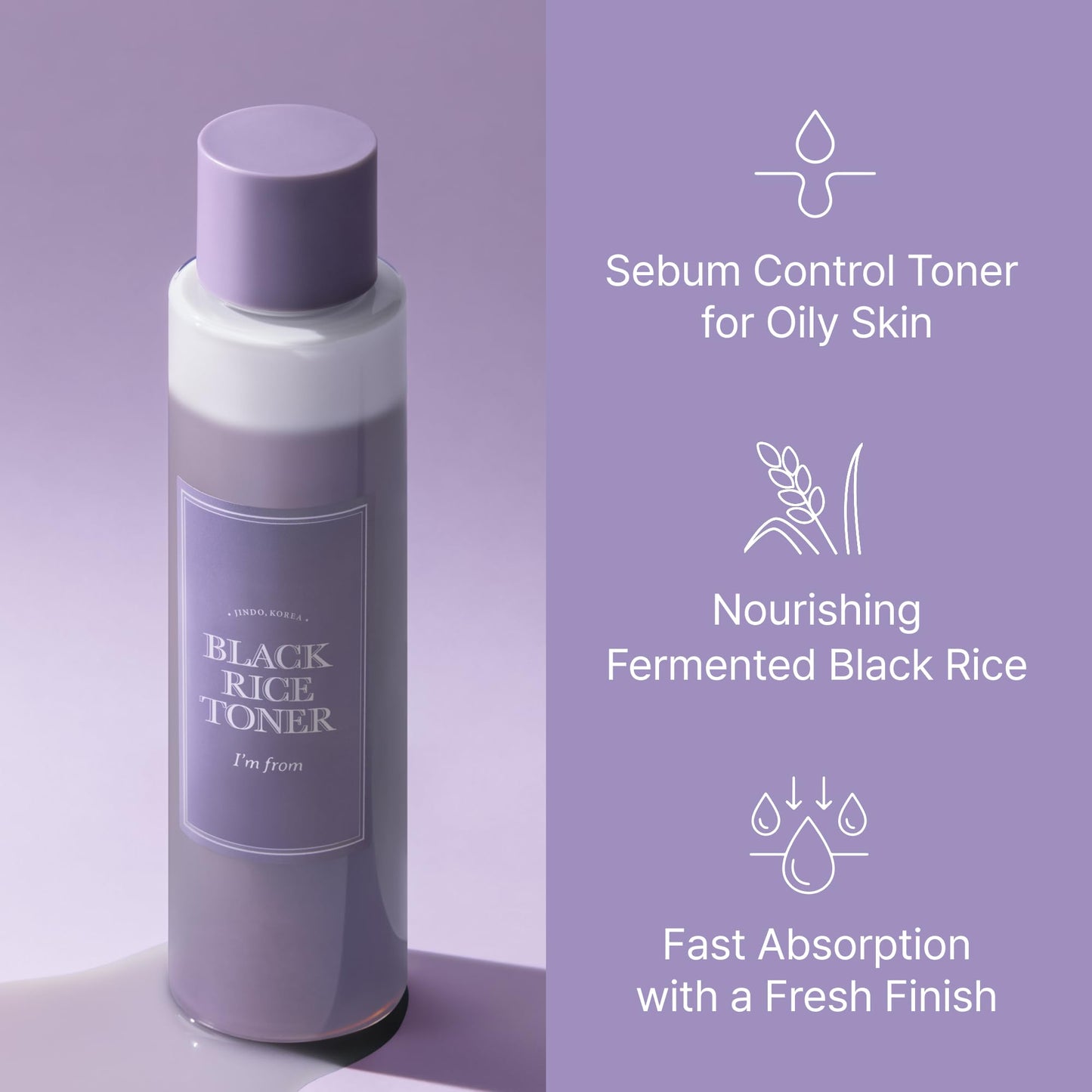 I'm from Black Rice Toner for Oily Skin, Lightweight, Niacinamide, Panthenol, Glass Skin, Fragrance Free, Korean Skin Care, 150ml, 5.07 fl.oz